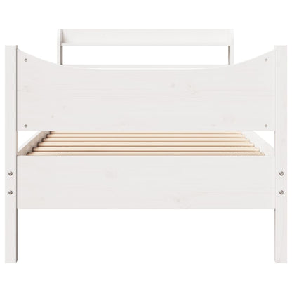 Bedframe met hoofdbord massief grenenhout wit 75x190 cm