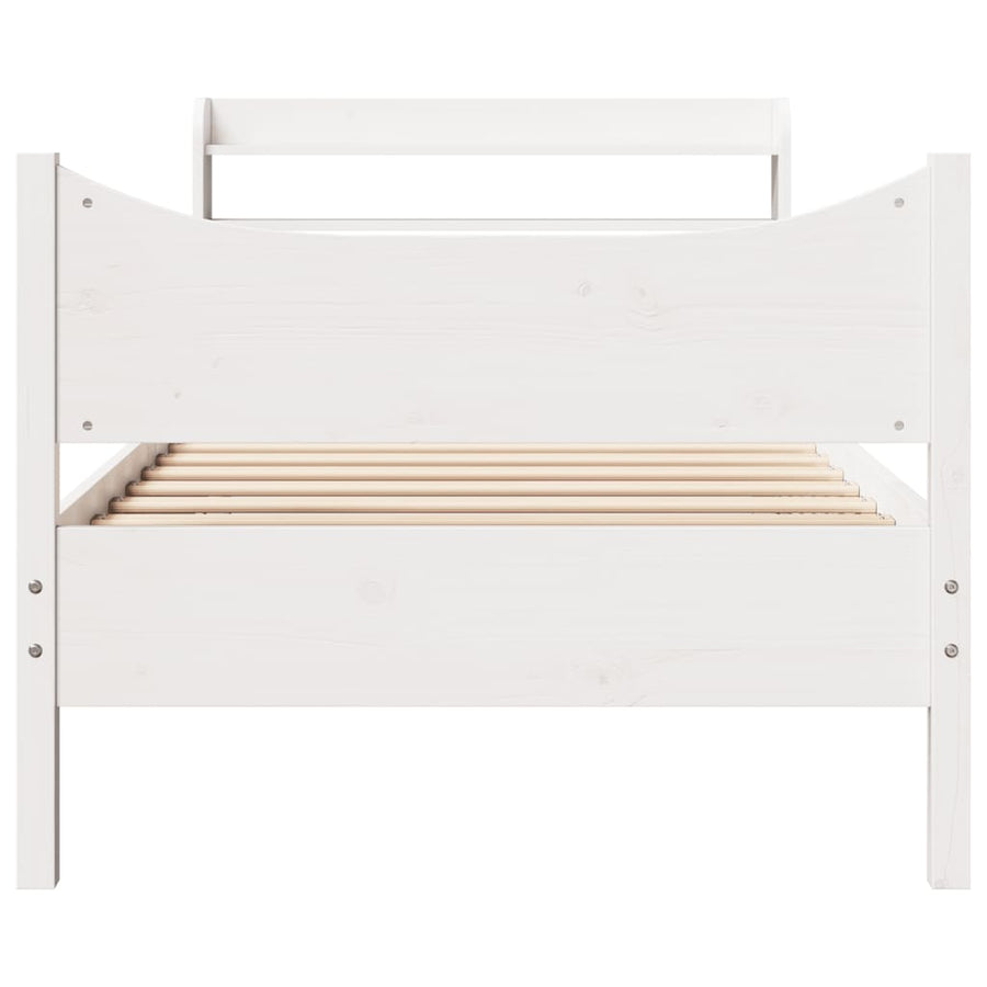 Bedframe met hoofdbord massief grenenhout wit 75x190 cm