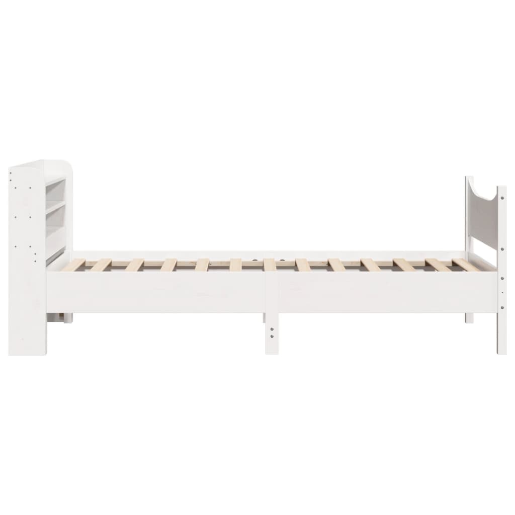 Bedframe met hoofdbord massief grenenhout wit 75x190 cm