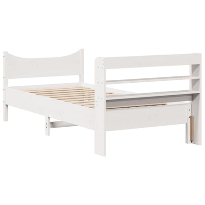 Bedframe met hoofdbord massief grenenhout wit 75x190 cm