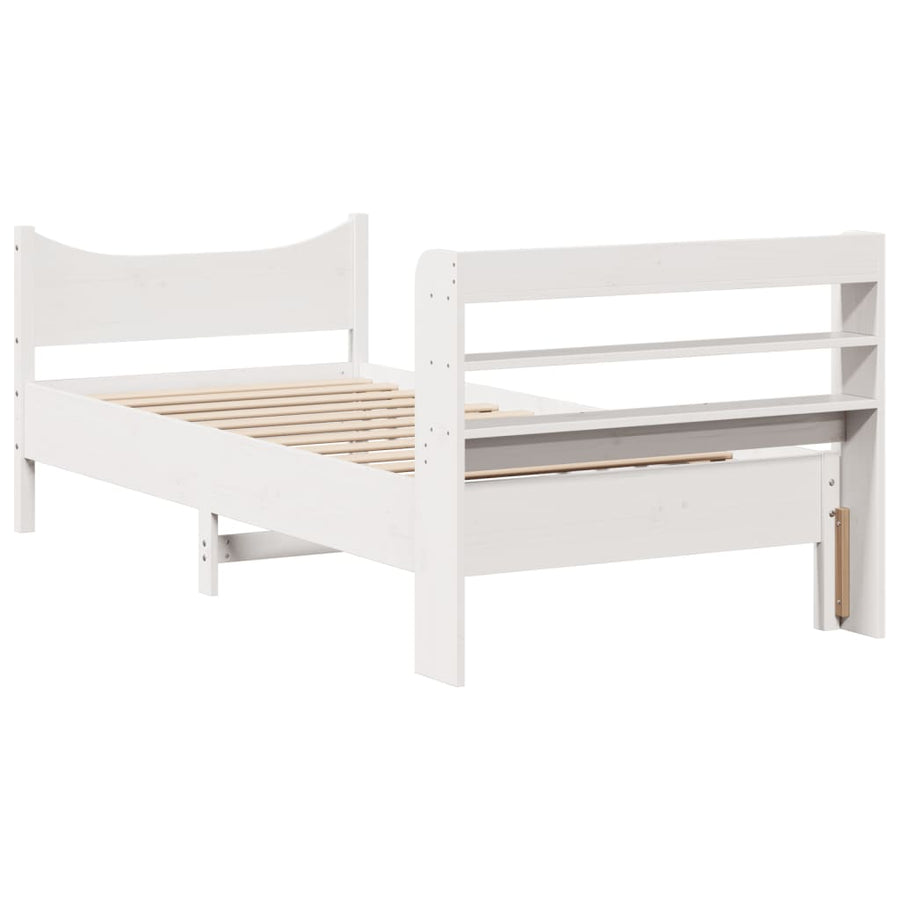 Bedframe met hoofdbord massief grenenhout wit 75x190 cm