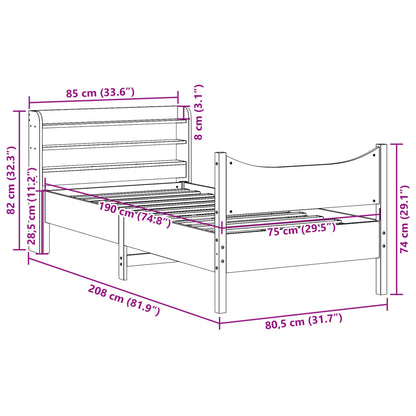 Bedframe met hoofdbord massief grenenhout wit 75x190 cm