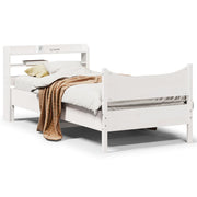 Bed frame with headboard solid pine white 75x190 cm