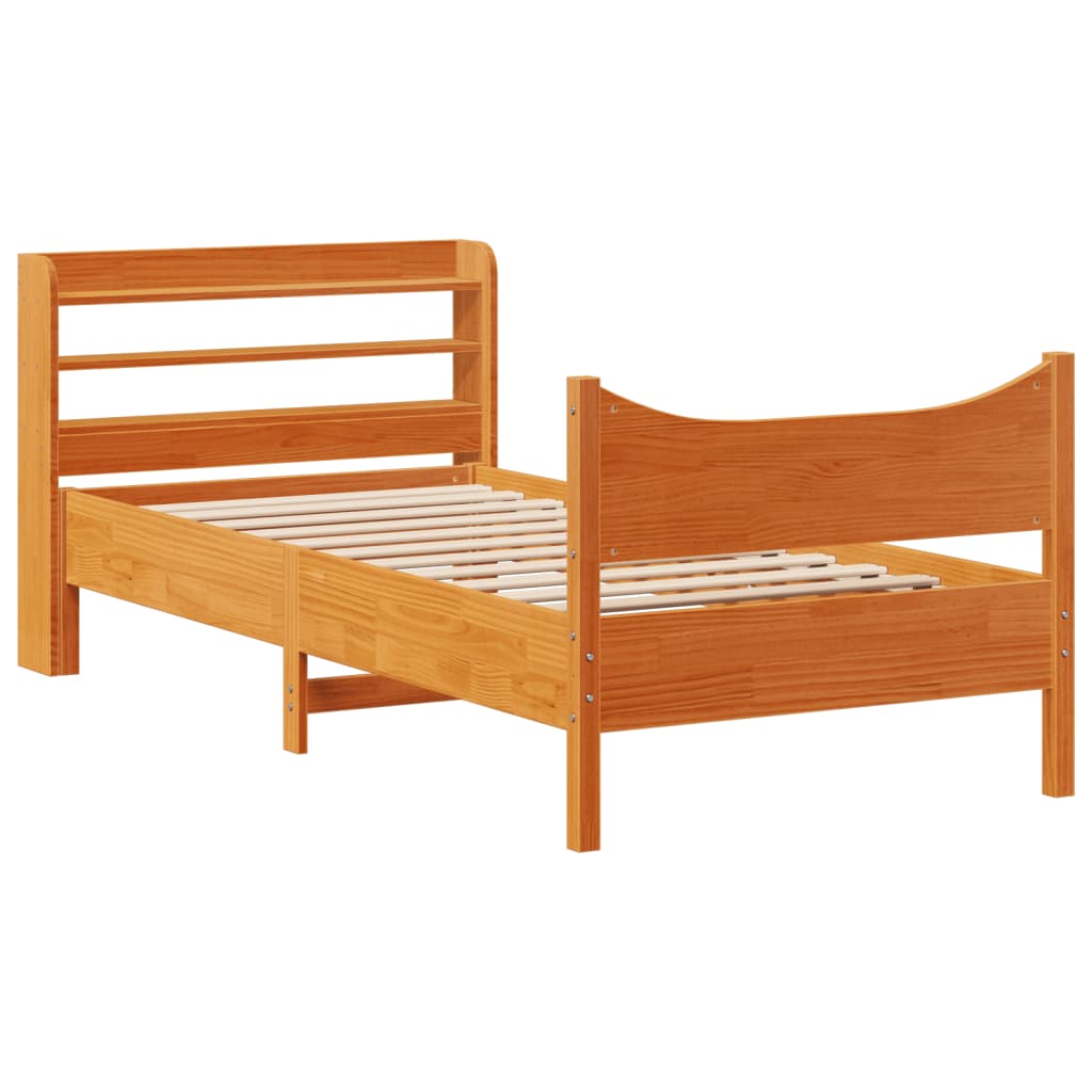 Bedframe met hoofdbord massief grenenhout wasbruin 75x190 cm
