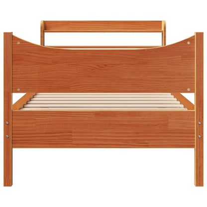 Bedframe met hoofdbord massief grenenhout wasbruin 75x190 cm