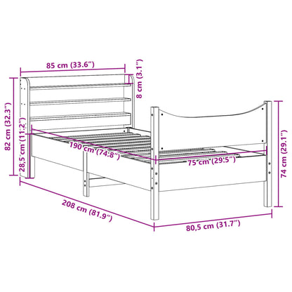 Bedframe met hoofdbord massief grenenhout wasbruin 75x190 cm