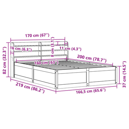 Bedframe met hoofdbord massief grenenhout wasbruin 160x200 cm