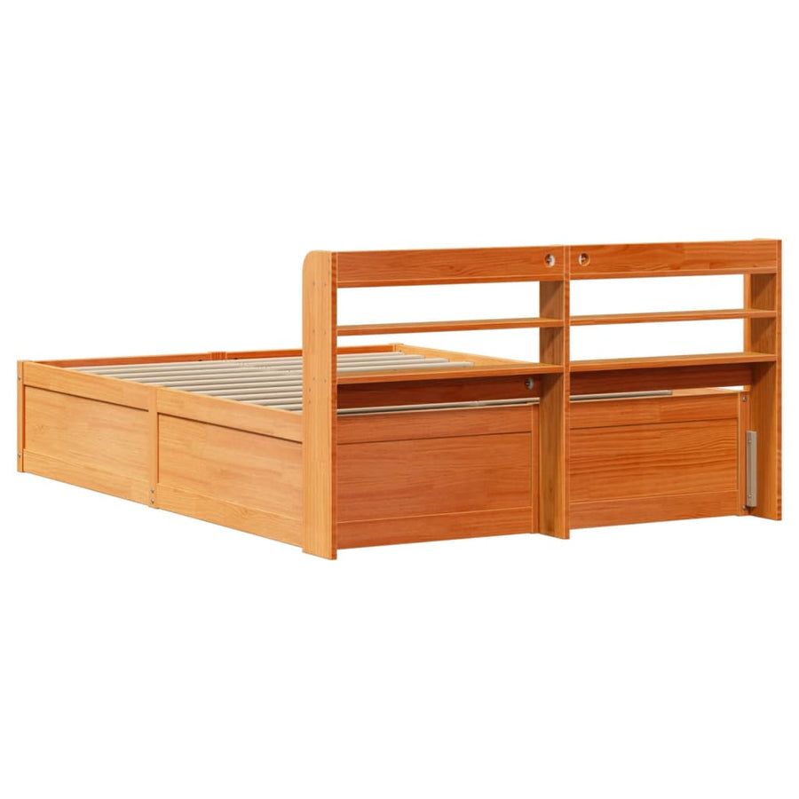 Bedframe met hoofdbord massief grenenhout wasbruin 160x200 cm