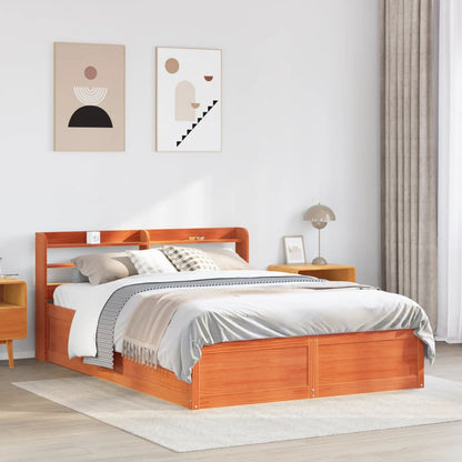 Bedframe met hoofdbord massief grenenhout wasbruin 150x200 cm