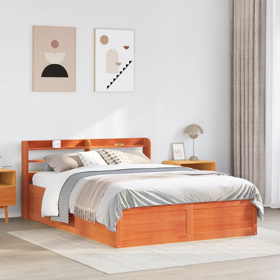 Bedframe met hoofdbord massief grenenhout wasbruin 150x200 cm