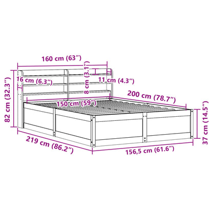 Bedframe met hoofdbord massief grenenhout wasbruin 150x200 cm