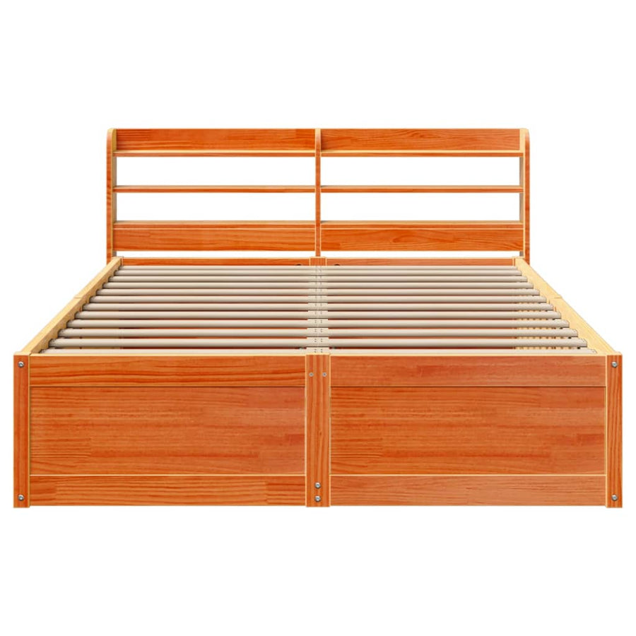 Bedframe met hoofdbord massief grenenhout wasbruin 150x200 cm