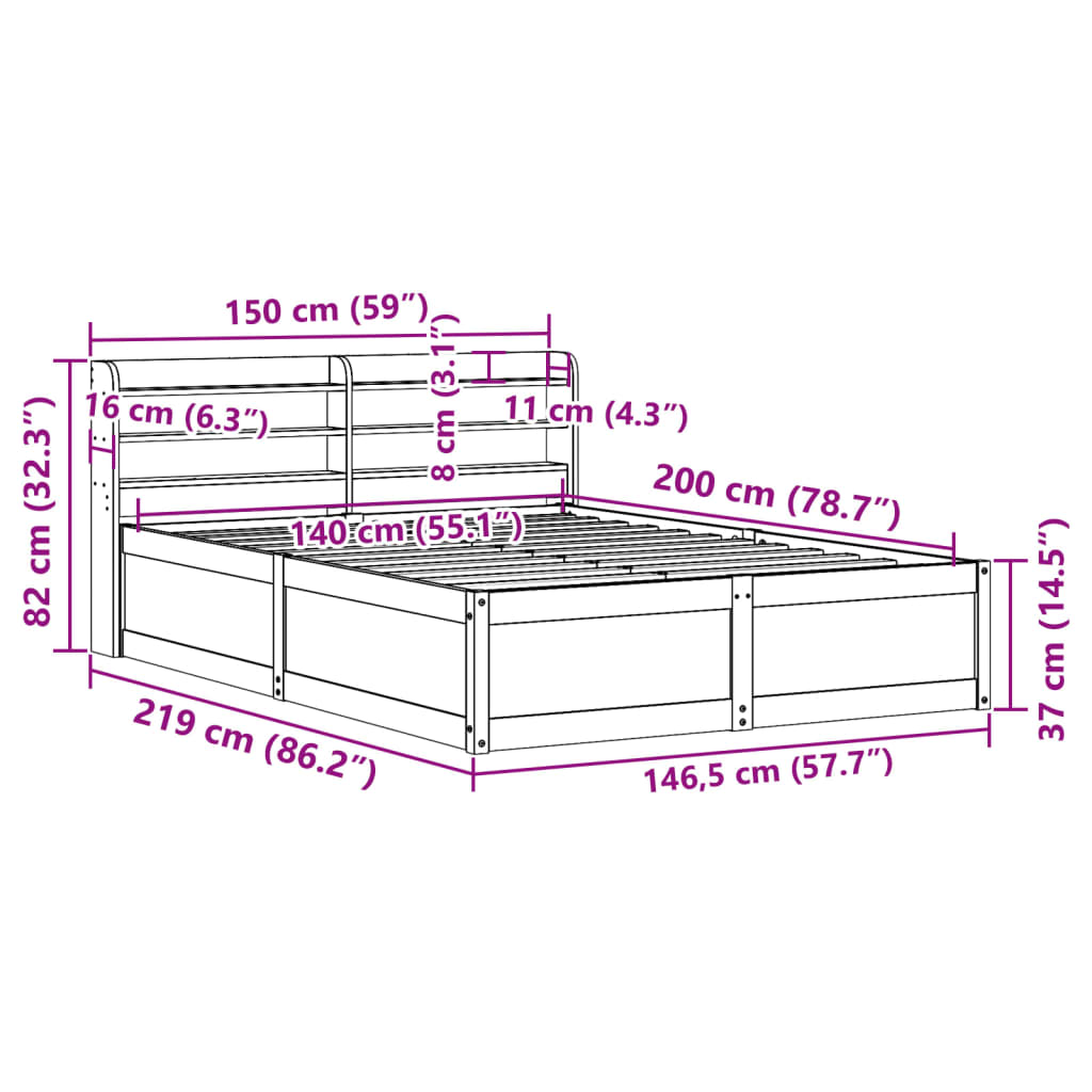 Bedframe met hoofdbord grenenhout wasbruin 140x200 cm