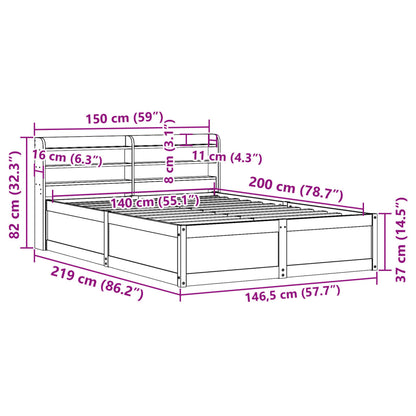 Bedframe met hoofdbord grenenhout wasbruin 140x200 cm