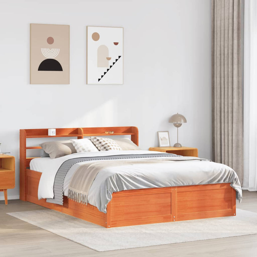 Bedframe met hoofdbord massief grenenhout wasbruin 120x200 cm