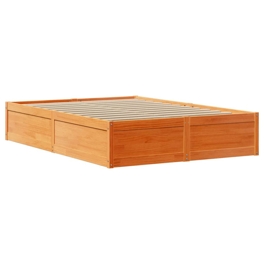 Bedframe met hoofdbord massief grenenhout wasbruin 120x200 cm