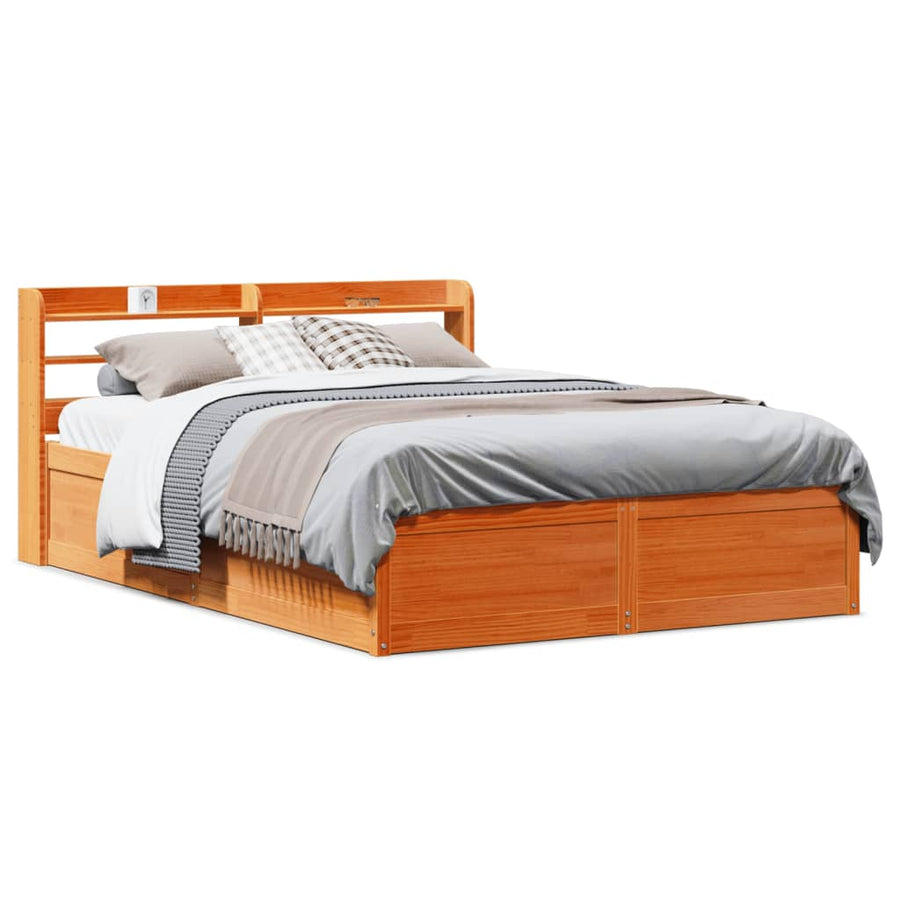 Bedframe met hoofdbord massief grenenhout wasbruin 120x200 cm