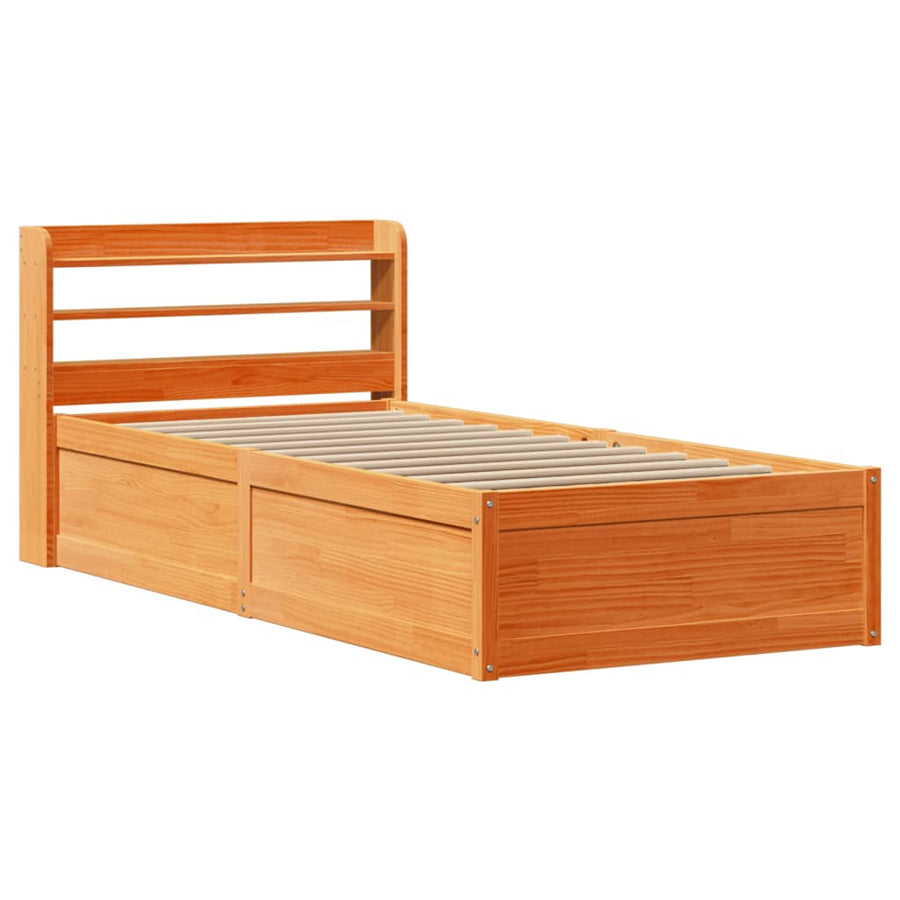 Bedframe met hoofdbord massief grenenhout wasbruin 100x200 cm