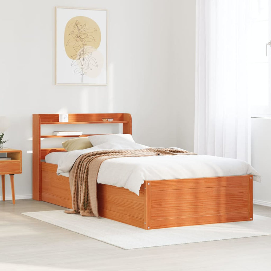 Bedframe met hoofdbord massief grenenhout wasbruin 100x200 cm