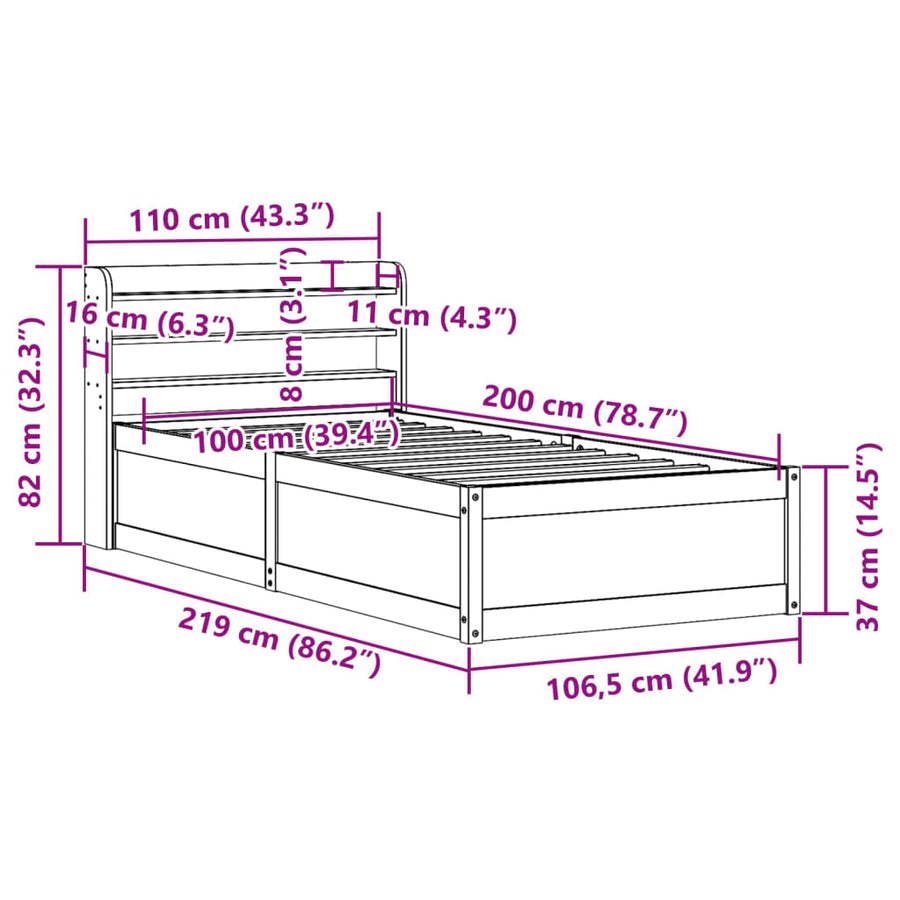 Bedframe met hoofdbord massief grenenhout wasbruin 100x200 cm