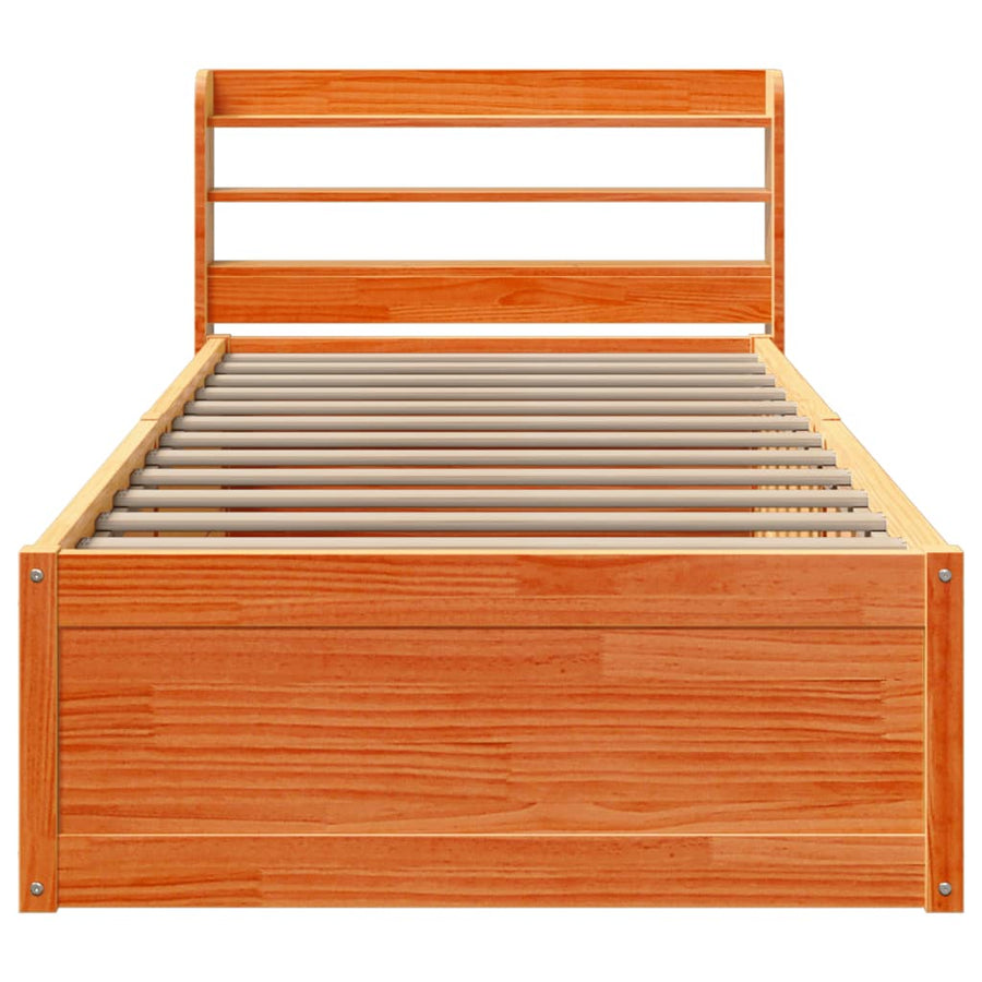 Bedframe met hoofdbord massief grenenhout wasbruin 100x200 cm