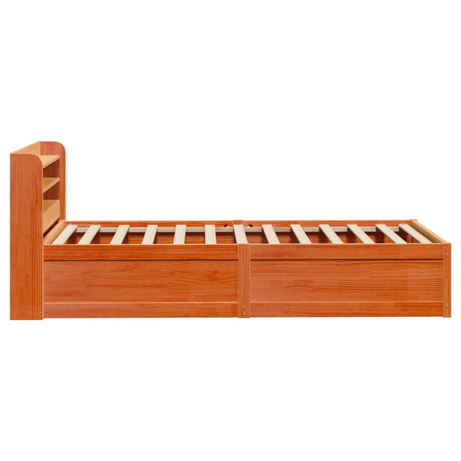 Bedframe met hoofdbord massief grenenhout wasbruin 100x200 cm