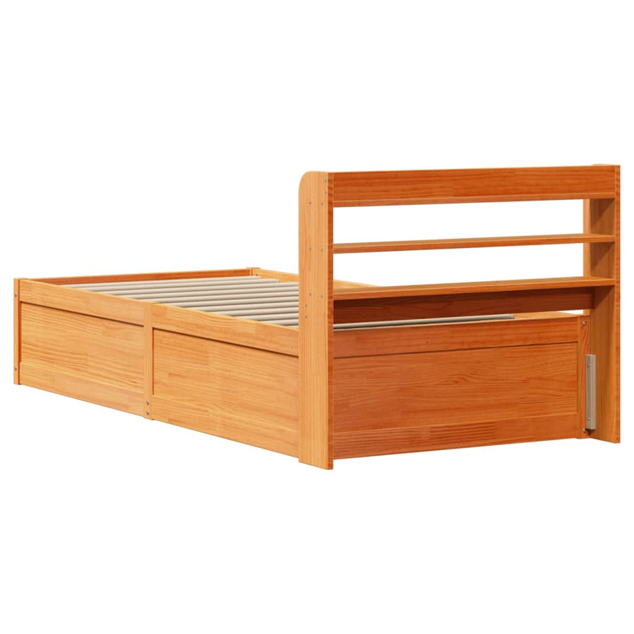 Bedframe met hoofdbord massief grenenhout wasbruin 100x200 cm