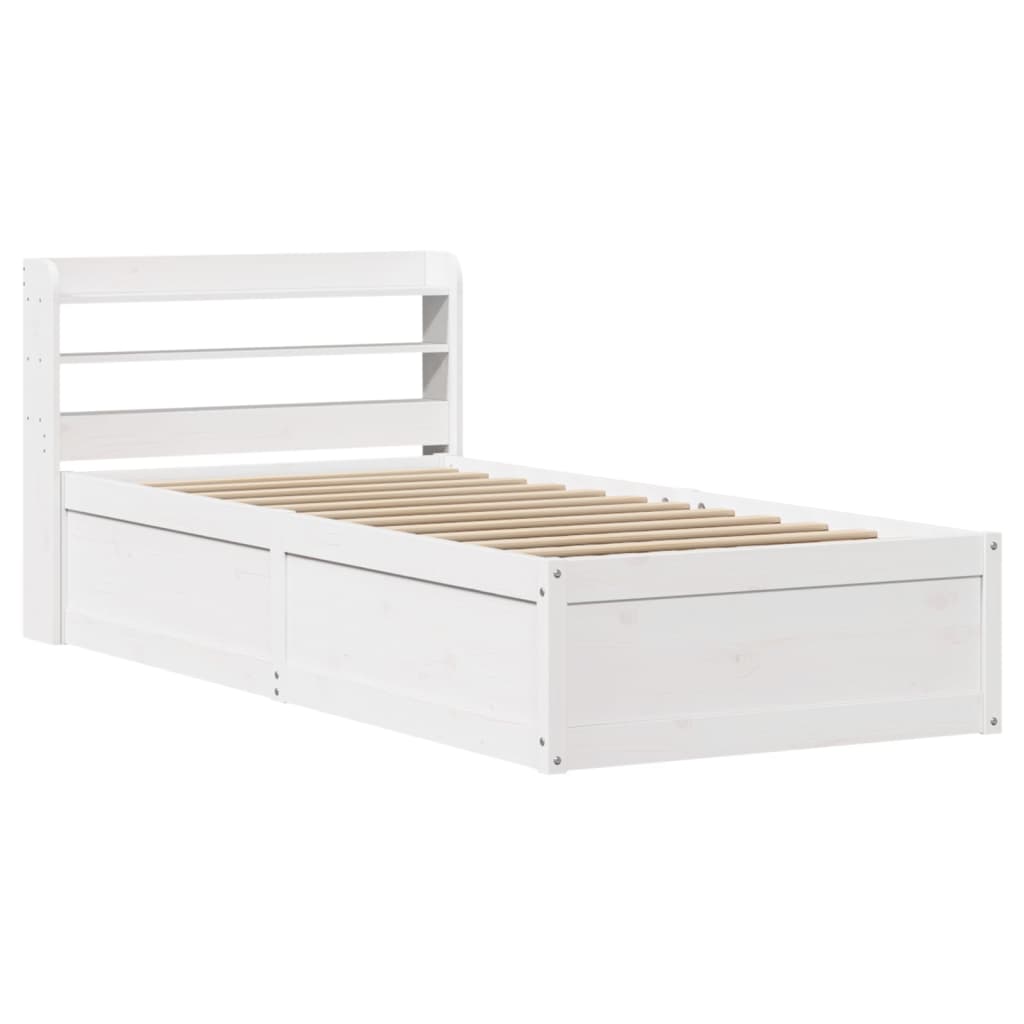 Bedframe met hoofdbord massief grenenhout wit 90x200 cm