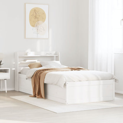 Bedframe met hoofdbord massief grenenhout wit 90x200 cm