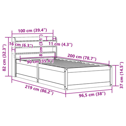 Bedframe met hoofdbord massief grenenhout wit 90x200 cm