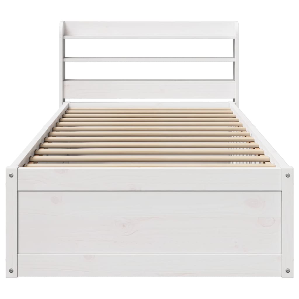 Bedframe met hoofdbord massief grenenhout wit 90x200 cm