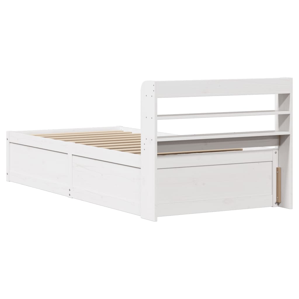 Bedframe met hoofdbord massief grenenhout wit 90x200 cm