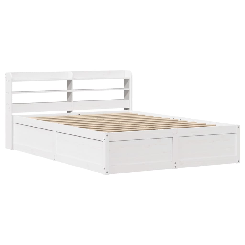 Bedframe met hoofdbord massief grenenhout wit 140x190 cm