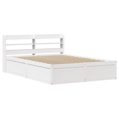 Bedframe met hoofdbord massief grenenhout wit 140x190 cm