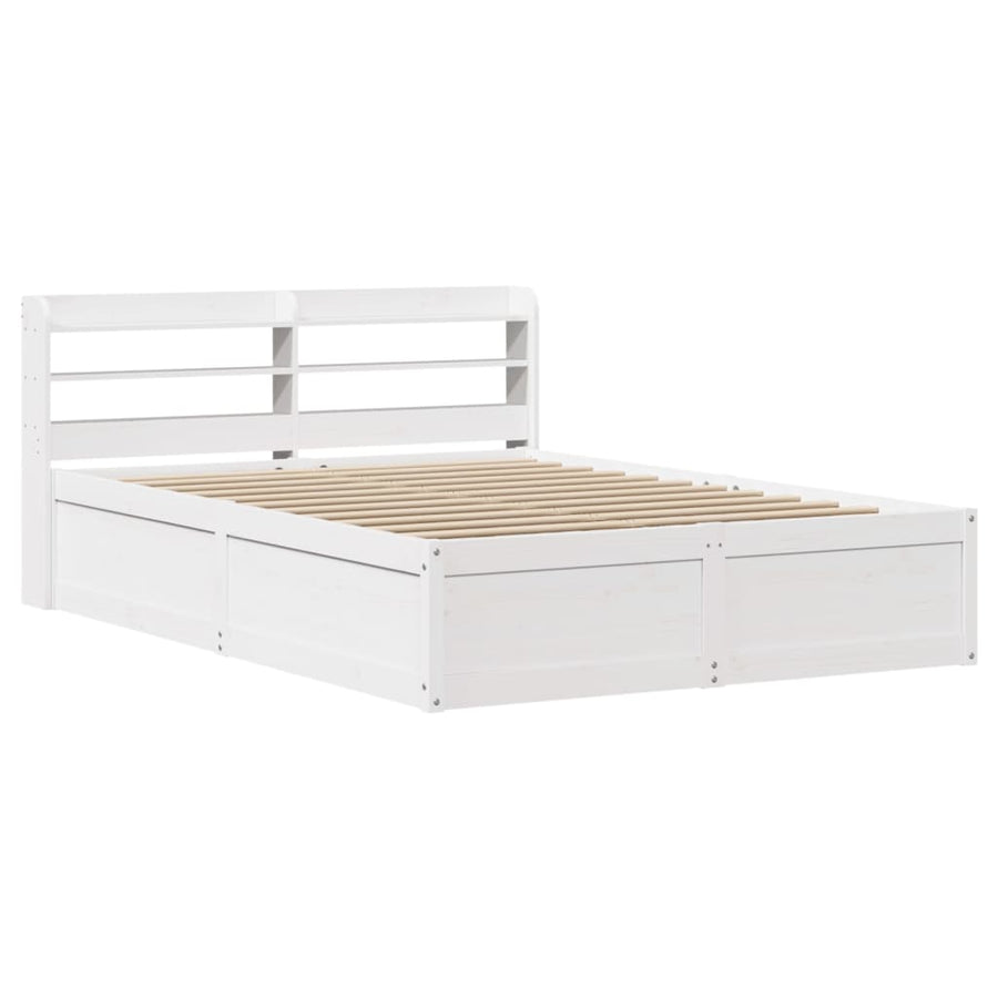 Bedframe met hoofdbord massief grenenhout wit 140x190 cm
