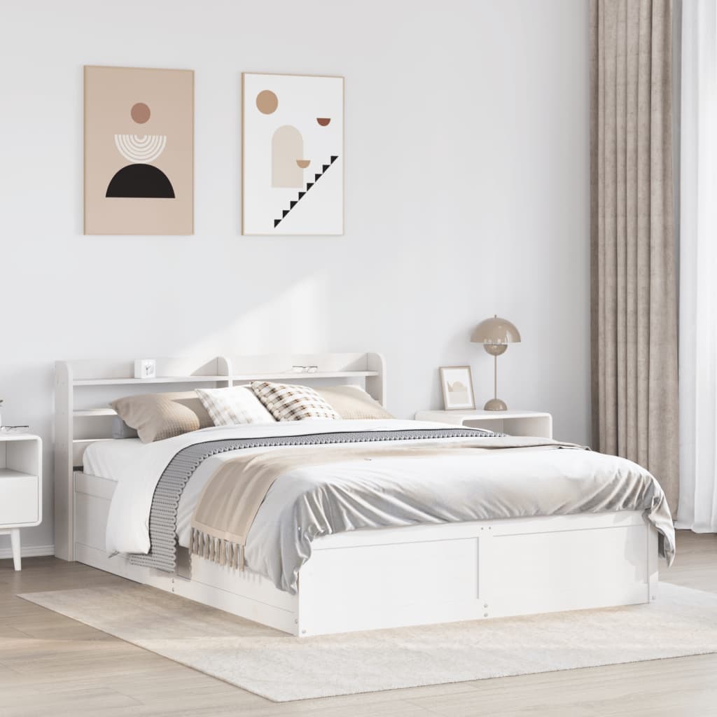 Bedframe met hoofdbord massief grenenhout wit 140x190 cm