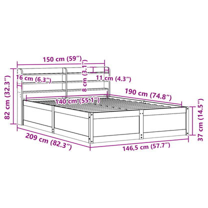 Bedframe met hoofdbord massief grenenhout wit 140x190 cm