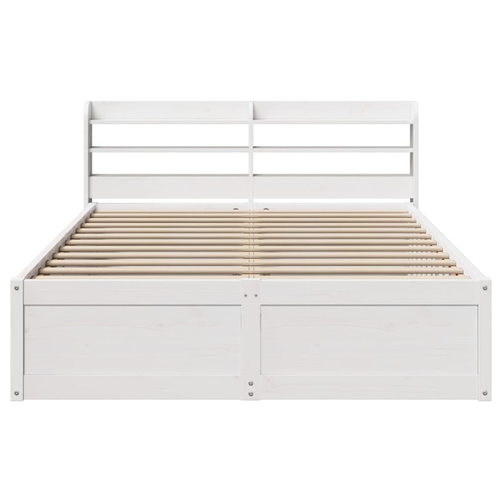 Bedframe met hoofdbord massief grenenhout wit 140x190 cm