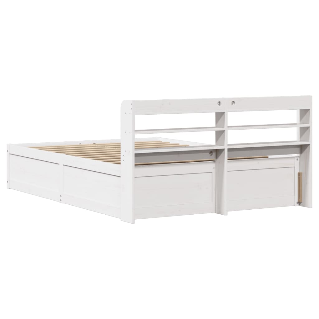 Bedframe met hoofdbord massief grenenhout wit 140x190 cm