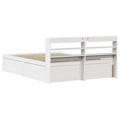 Bedframe met hoofdbord massief grenenhout wit 140x190 cm