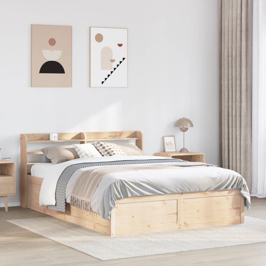Bedframe met hoofdbord massief grenenhout 135x190 cm