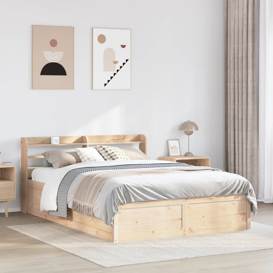 Bedframe met hoofdbord massief grenenhout 135x190 cm