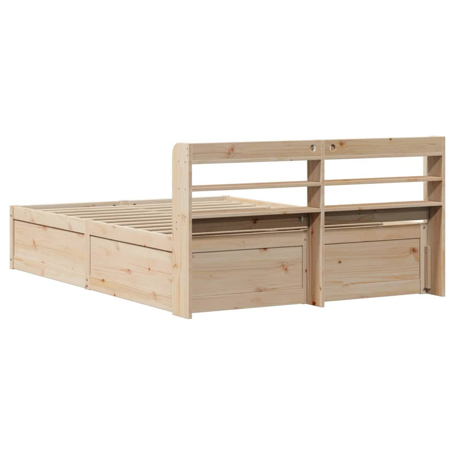 Bedframe met hoofdbord massief grenenhout 135x190 cm