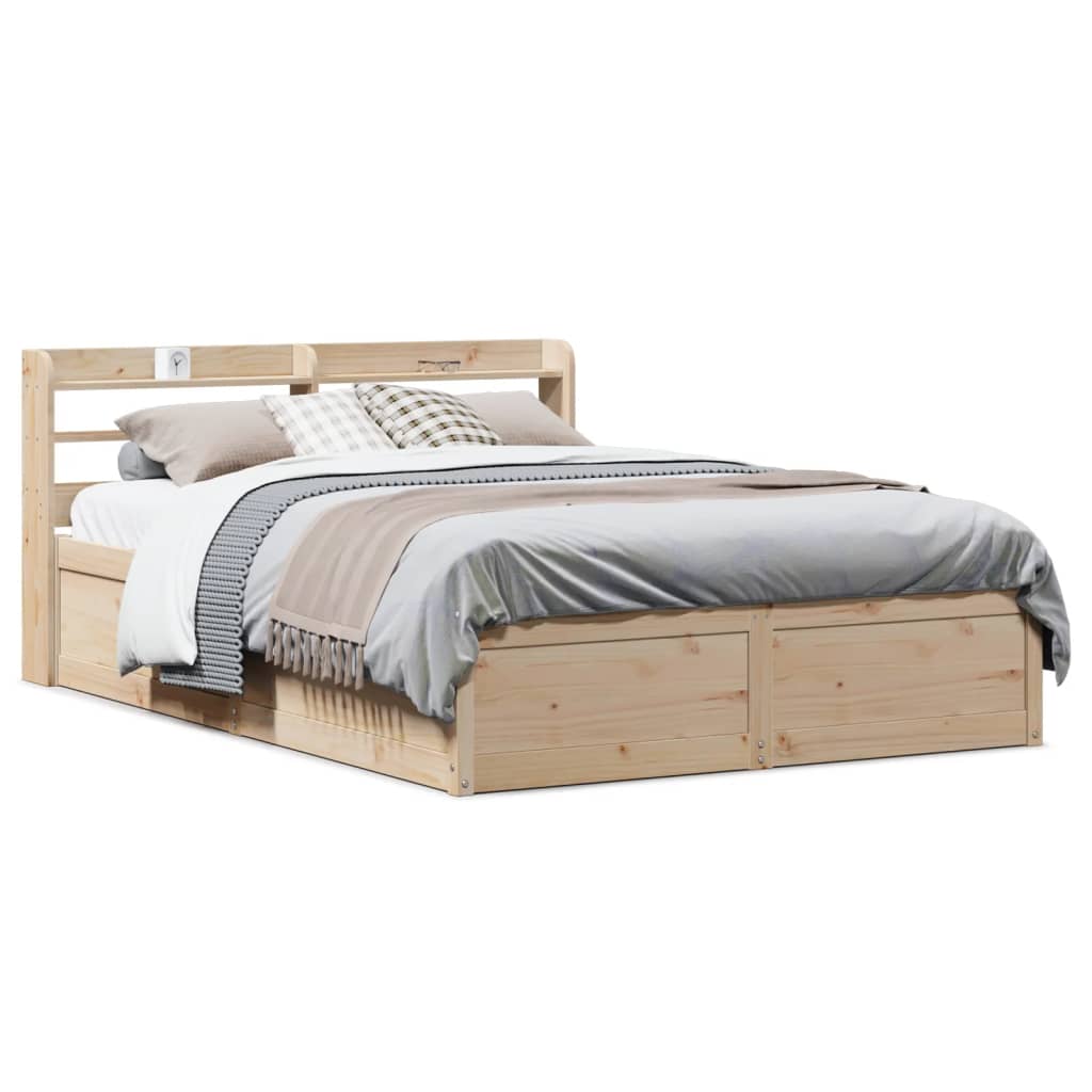 Bedframe met hoofdbord massief grenenhout 135x190 cm