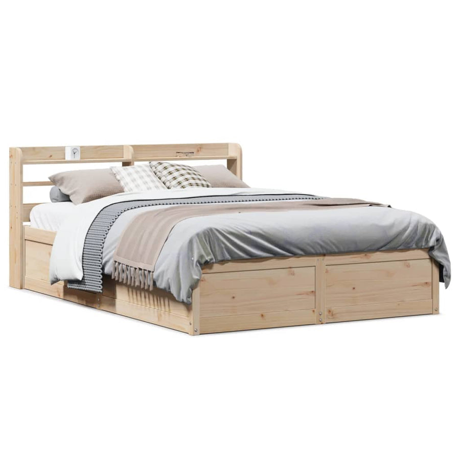 Bedframe met hoofdbord massief grenenhout 135x190 cm