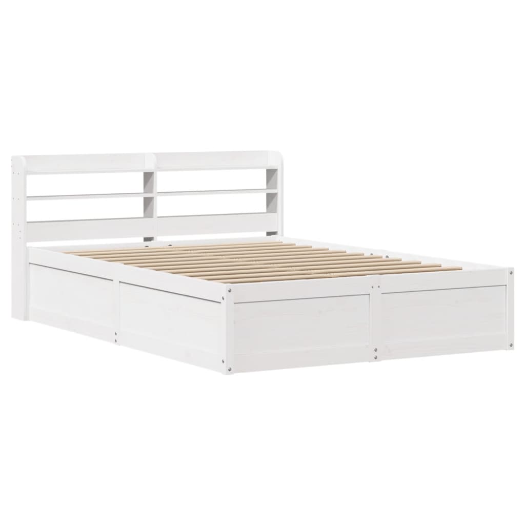Bedframe met hoofdbord massief grenenhout wit 135x190 cm