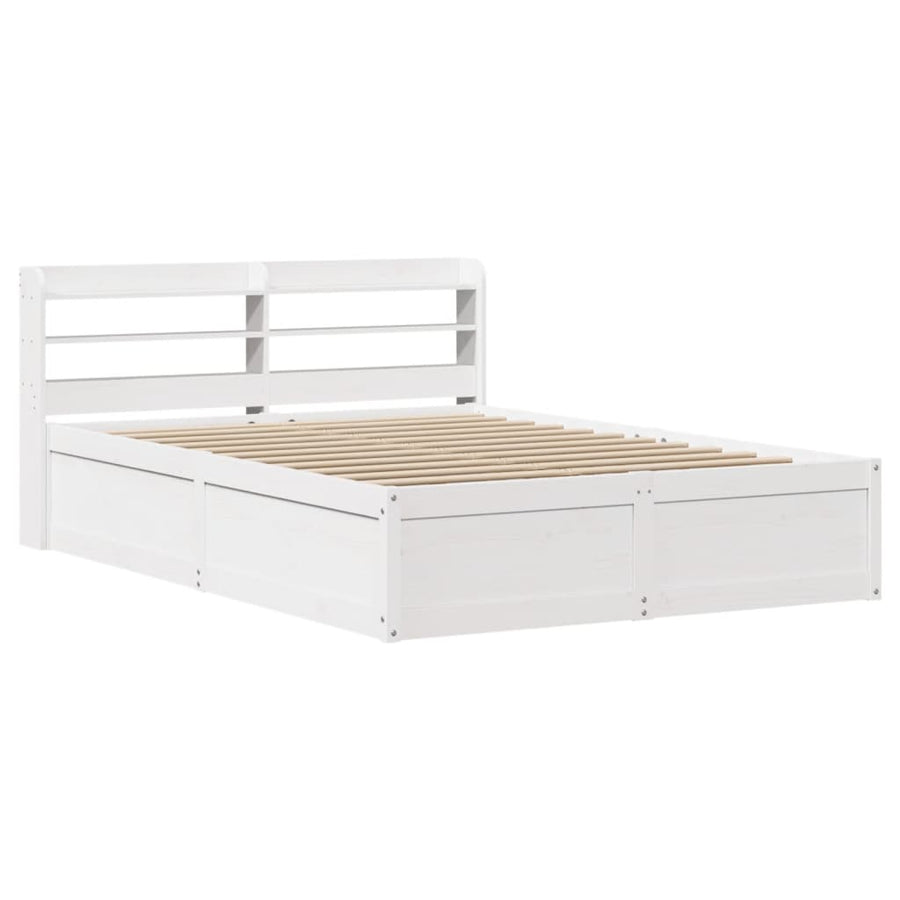 Bedframe met hoofdbord massief grenenhout wit 135x190 cm