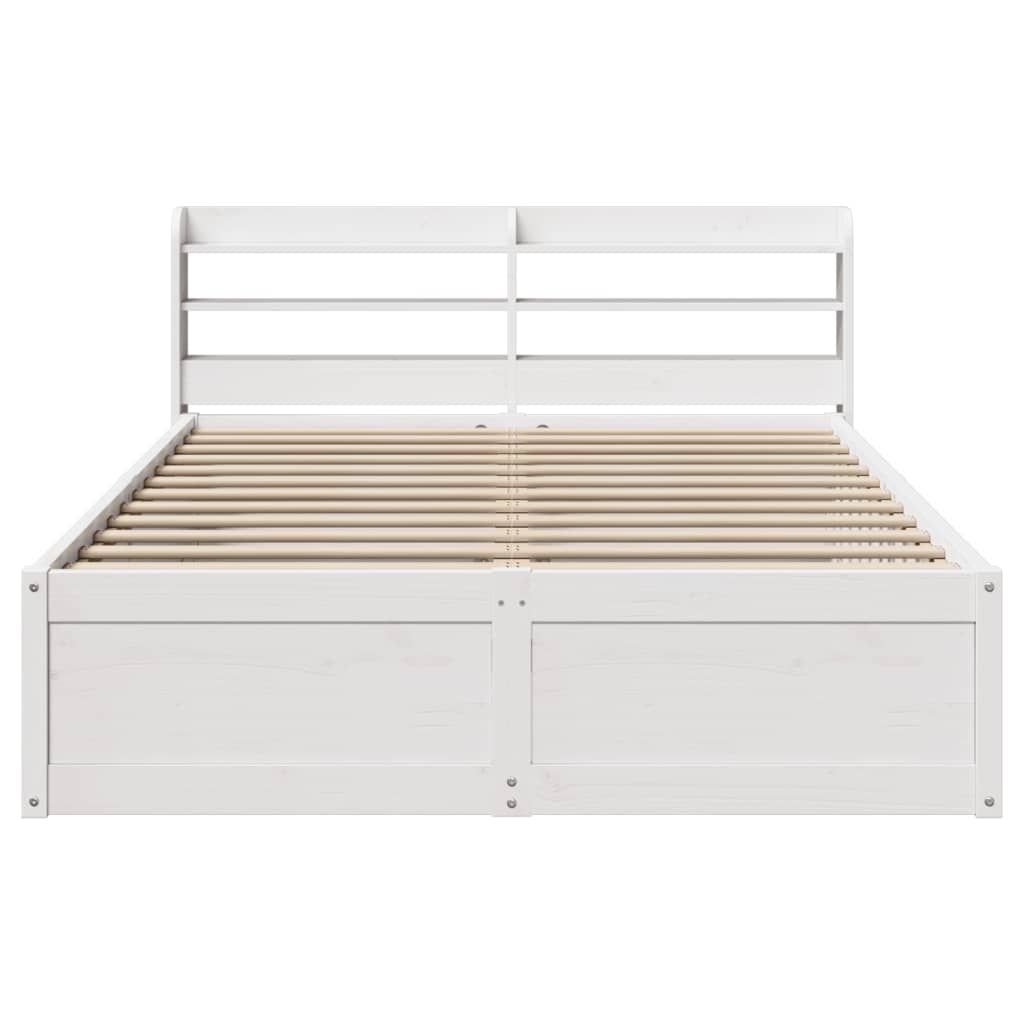 Bedframe met hoofdbord massief grenenhout wit 135x190 cm