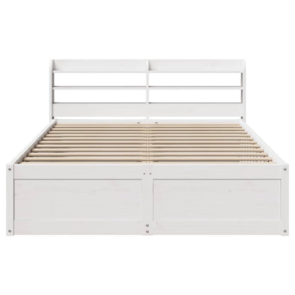 Bedframe met hoofdbord massief grenenhout wit 135x190 cm