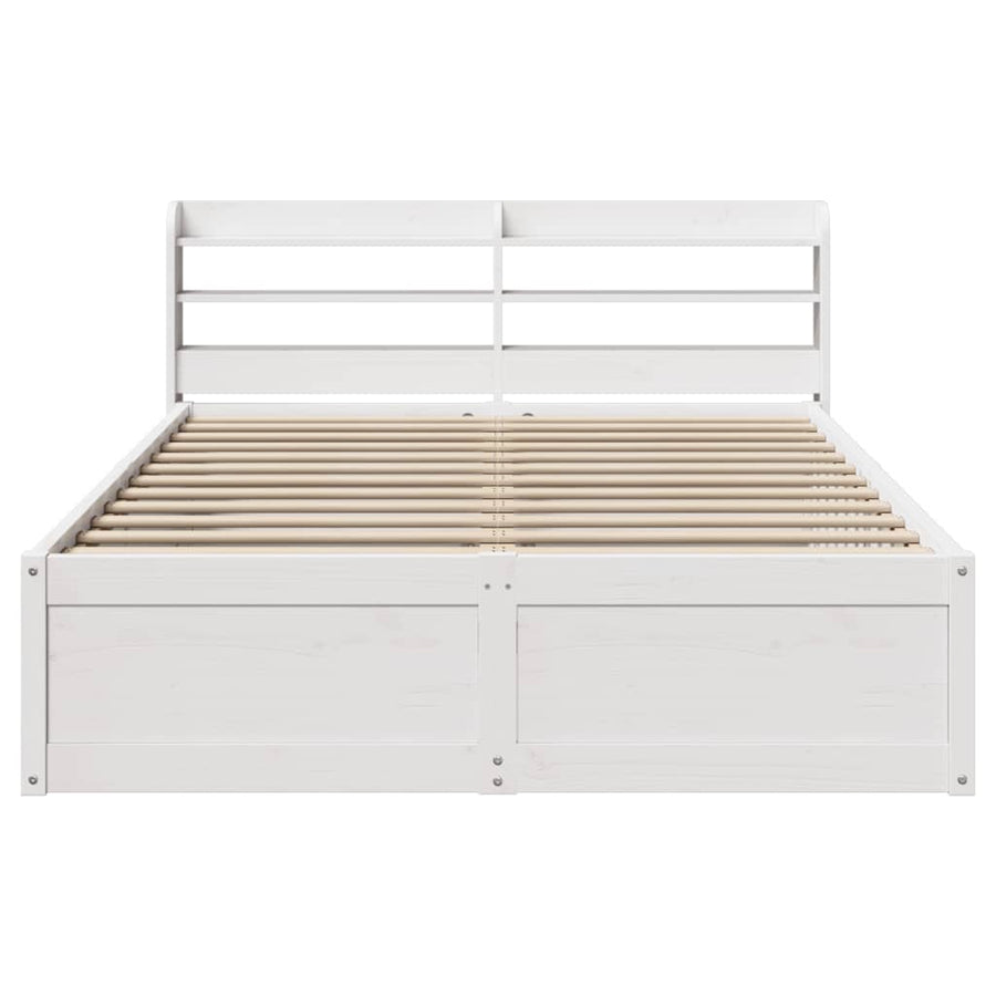 Bedframe met hoofdbord massief grenenhout wit 135x190 cm